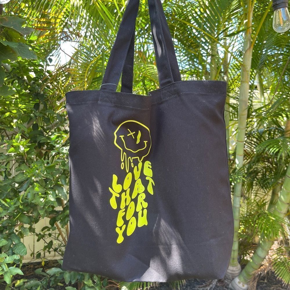 Top Design Canvas Cotton Reusable Tote Shopper Bag Love That For You Black NEW